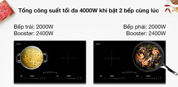 Kalite KL-3800 vận hành với công suất mạnh mẽ lên tới 4.000W khi kích hoạt cả 2 vùng nấu