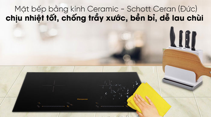 Bếp điện từ đôi Kangaroo KG866i có bề mặt phẳng, được làm từ chất liệu kính Schott cao cấp