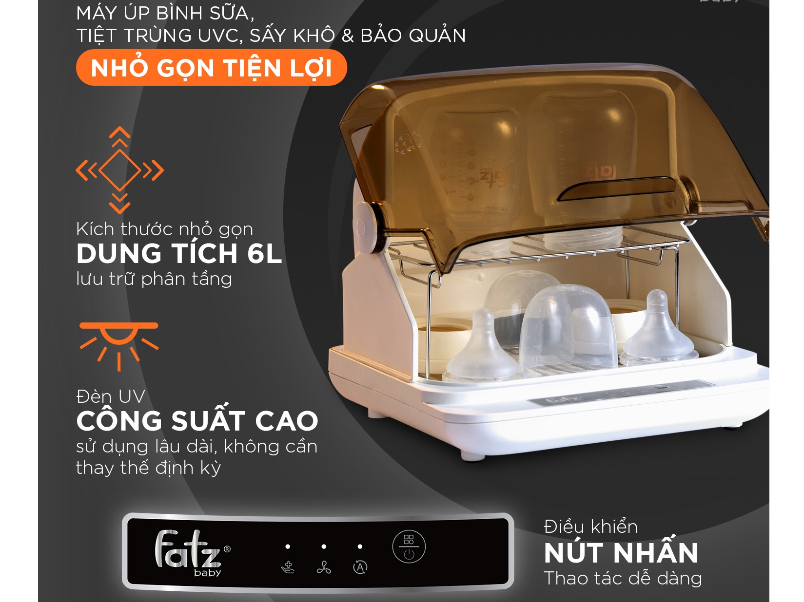 Máy úp bình sữa, tiệt trùng UVC, sấy khô và bảo quản mini Tidy 1 FB4606ZH