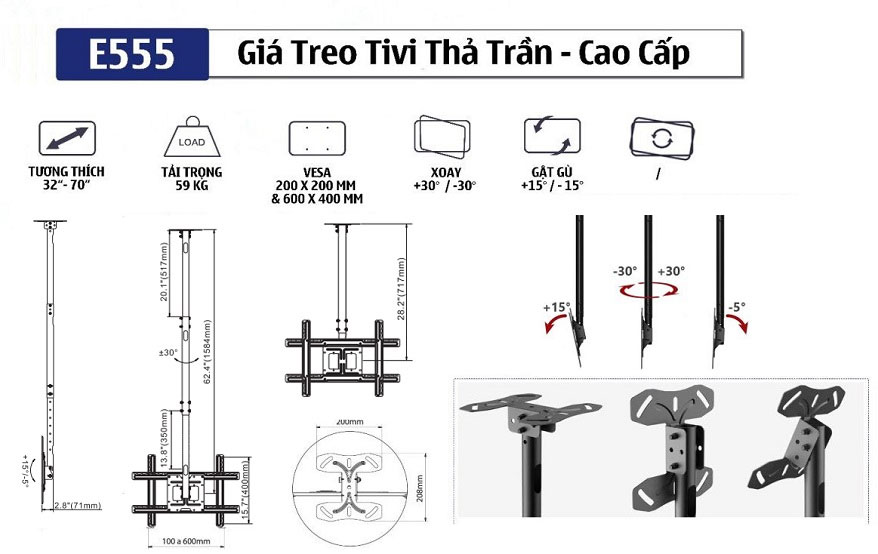 Khung treo tivi thả trần 