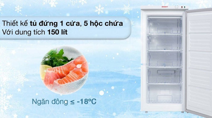 tủ đông Sanaky TD.VH180VD này được thiết kế dạng đứng hiện đại, thiên về chiều cao