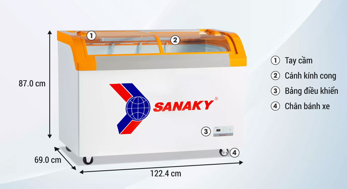 Kích thước, cấu tạo của tủ đông Sanaky VH-4899KB
