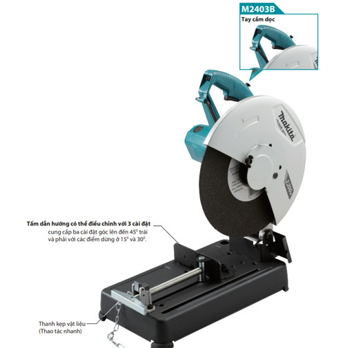 máy cắt sắt để bàn Makita M2403B có thiết kế hiện đại, tay cầm dọc chống trơn trượt