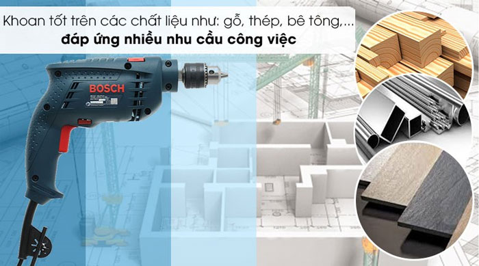 Máy khoan động lực Bosch GSB 10 RE có thể khoan trên nhiều vật liệu 