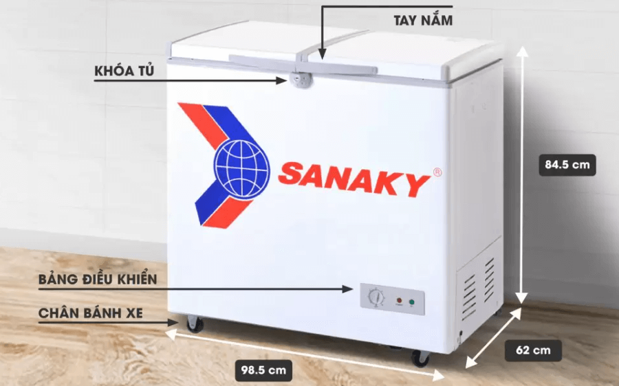 Cấu tạo của tủ đông một ngăn hai cánh mở Sanaky VH-255A2