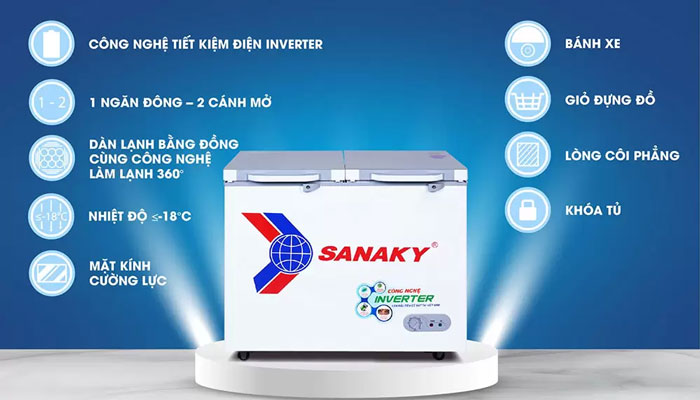 tủ đông 1 ngăn Sanaky VH-2599A4K có kiểu dáng hiện đại, sang trọng