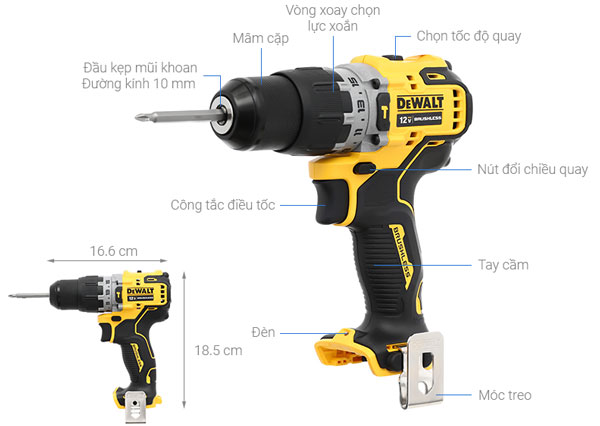 Cấu tạo của máy khoan Dewalt DCD706N 12V