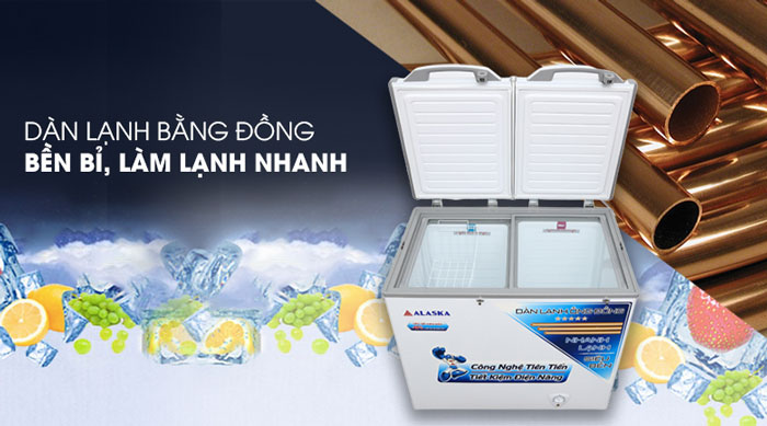 tủ đông Alaska BCD-3568C có dàn lạnh bằng đồng cùng nhiều công nghệ hiện đại cho khả năng bảo quản thực phẩm tối ưu