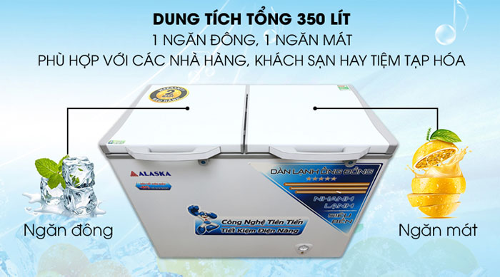 Alaska BCD-3568C có 2 ngăn với dung tích lớn