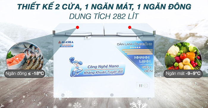 tủ đông Alaska BCD-4568C có thiết kế hiện đại, sang trọng