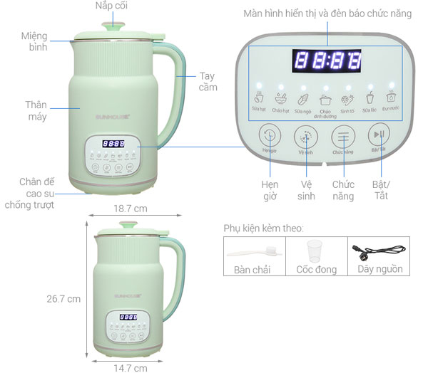 Cấu tạo của máy làm sữa hạt đa năng Sunhouse SHD5260 