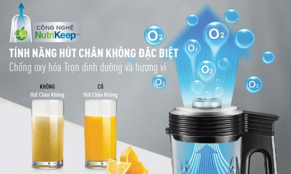 Máy làm sữa hạt sinh tố Tefal BL985A31 còn ghi điểm với người dùng nhờ được ứng dụng công nghệ hút chân không NutriKeep