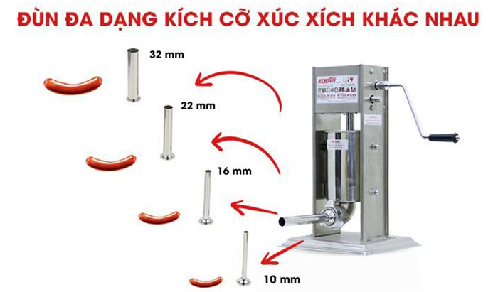 Máy có đầu đùn nhiều kích thước 