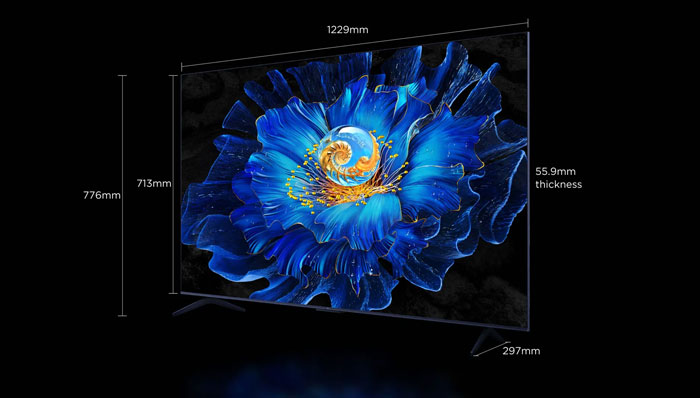Kích thước của tivi TCL QD-MiniLED 55 inch 55C6KS
