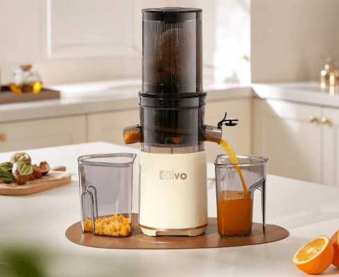 Máy ép chậm Olivo SJ2000 có thiết kế hiện đại với gam màu be sang trọng