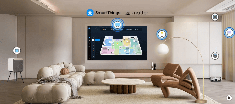 Trung tâm SmartThings được tích hợp trên tivi 55 inch QA55Q7FAAKXXV cho bạn nhiều tiện ích