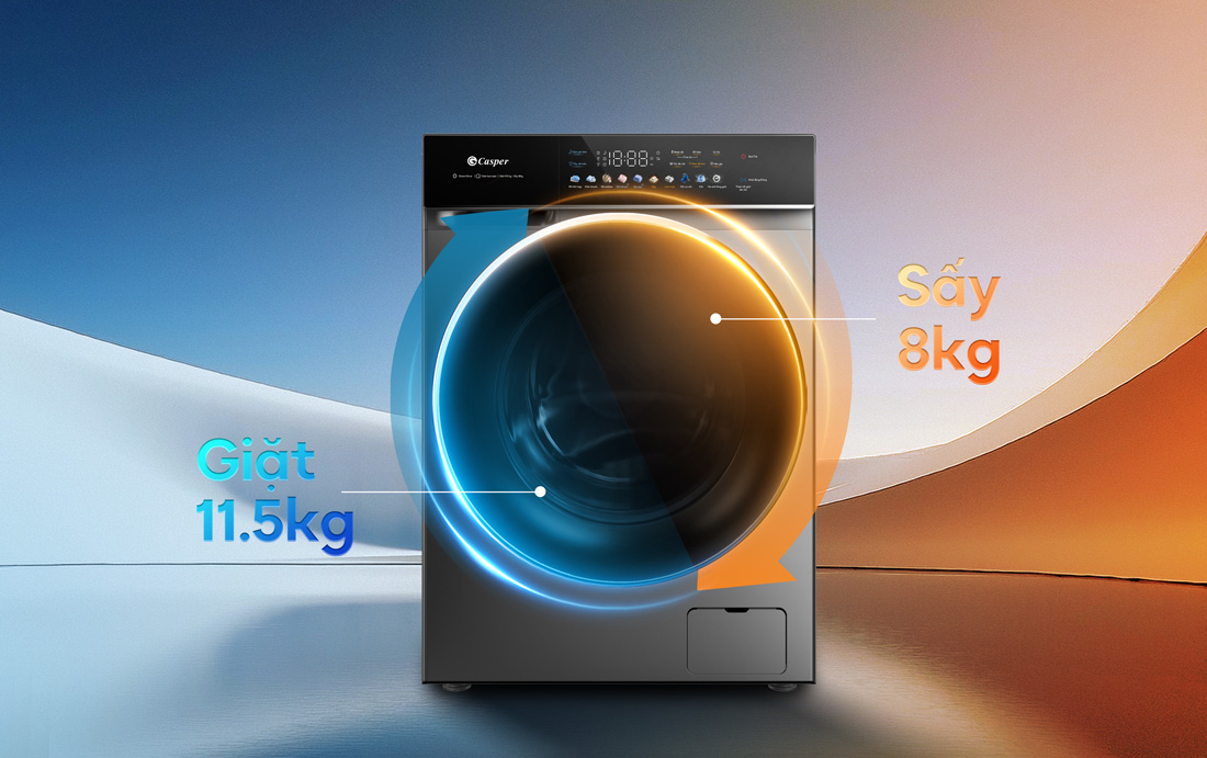 Máy giặt sấy Prime Wash&Dry giặt 11.5kg, sấy 8kg WF-P115VGT11