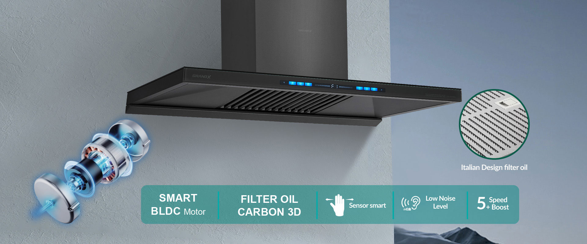 Máy hút mùi áp tường chữ T GrandX GX H70T81G