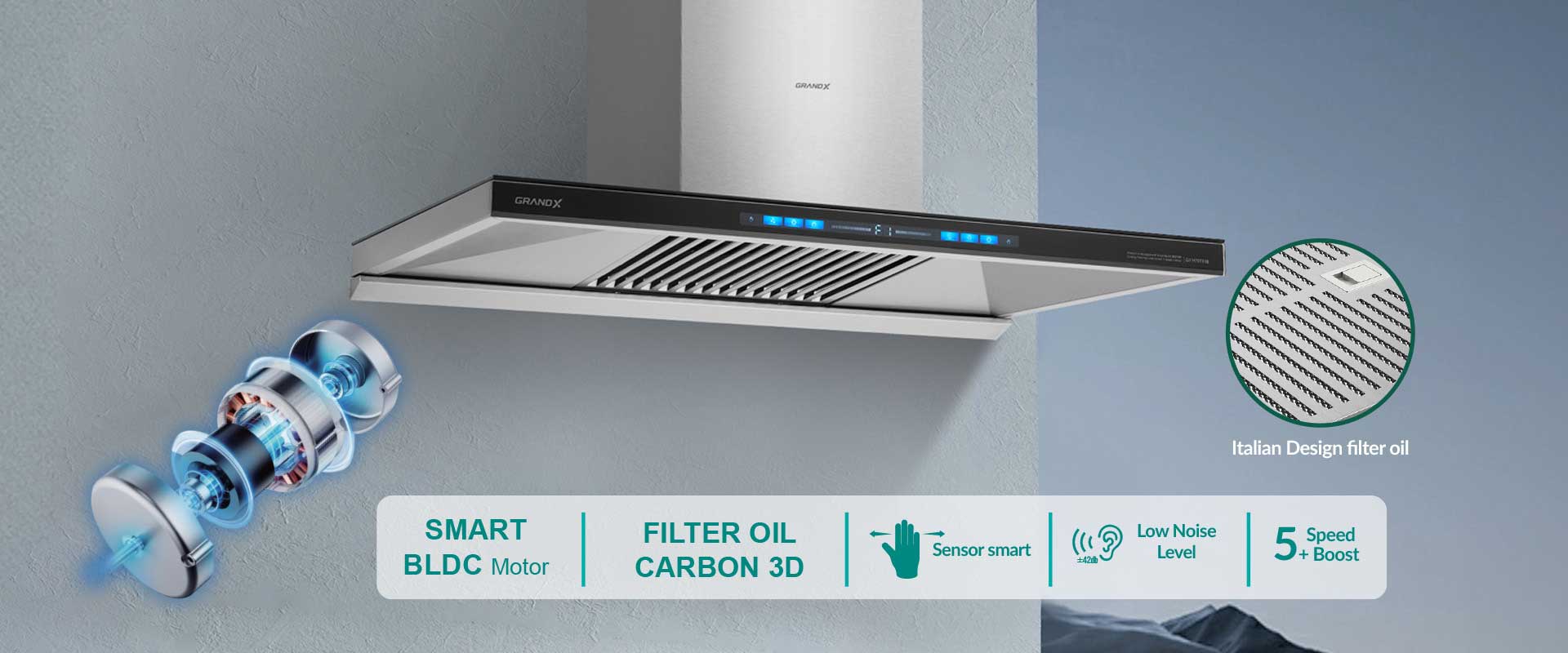 Máy hút mùi áp tường chữ T GrandX GX H90T81B