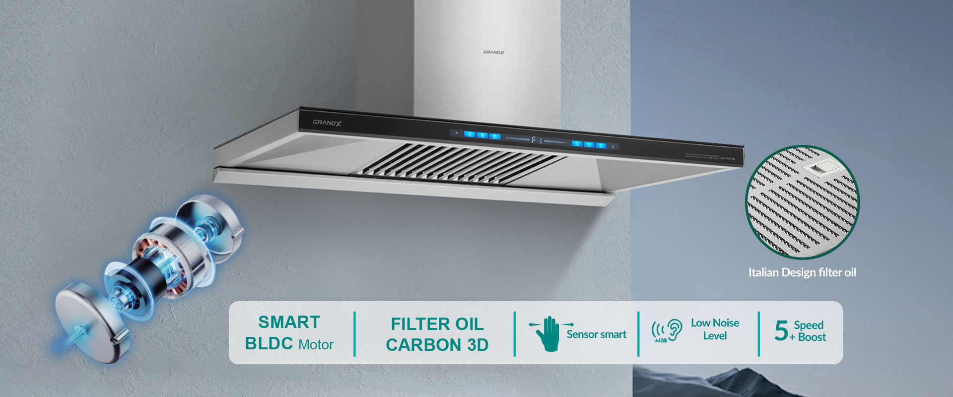 Máy hút mùi áp tường chữ T GrandX GX H70T81B