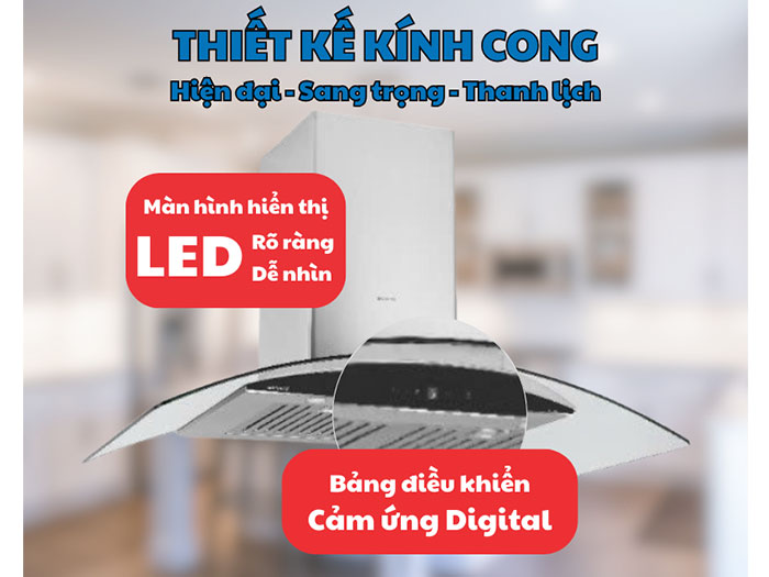 Máy hút mùi kính cong áp tường GrandX GX H70C55
