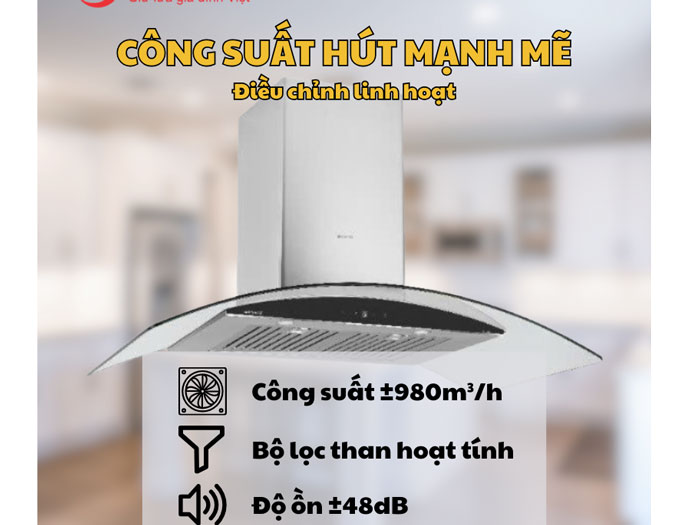 Máy hút mùi kính cong 