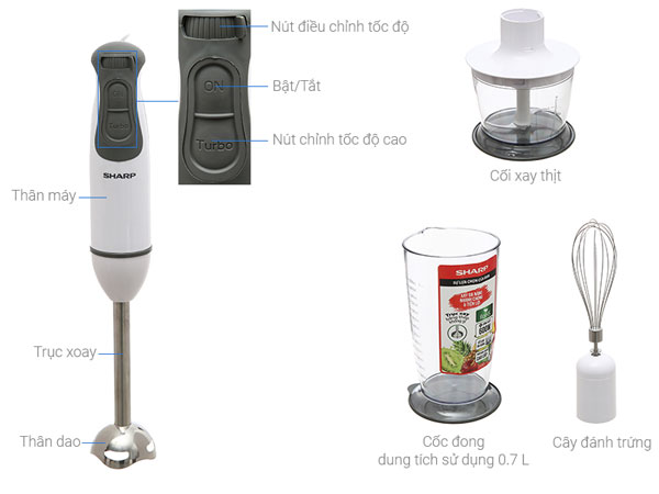 Cấu tạo của máy xay cầm tay Sharp EM-H076SV-WH