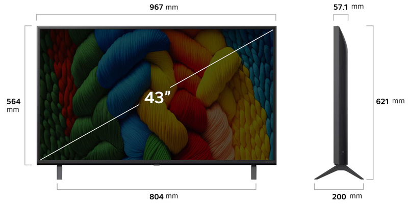 Cấu tạo kích thước Tivi LG 43 inch 43NANO80ASA