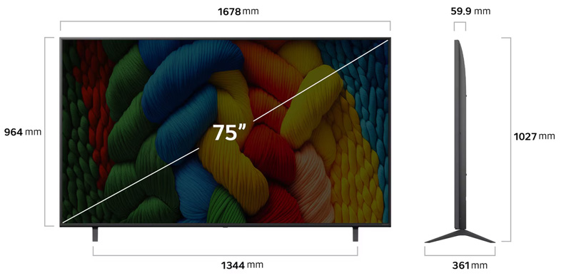 Kích thước Tivi NanoCell LG AI 4K 75 inch 75NANO80ASA