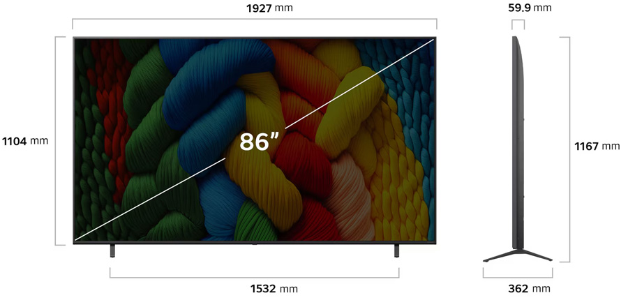 Kích thước Tivi NanoCell LG AI 4K 86 inch 86NANO80ASA
