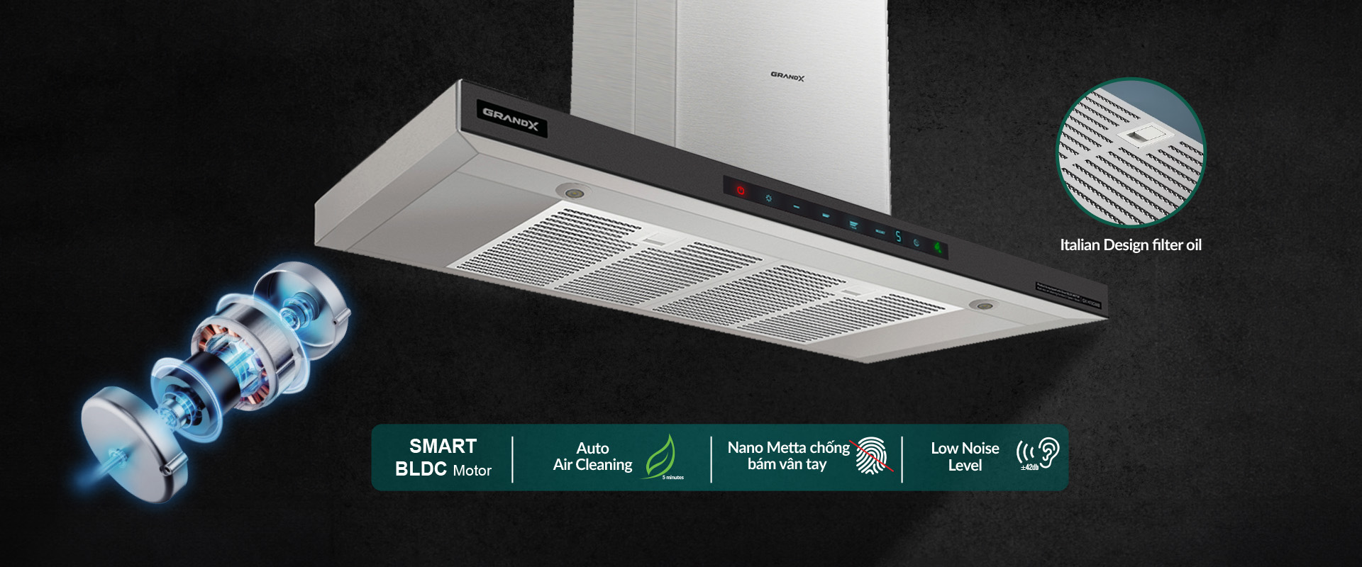 Máy hút mùi áp tường chữ T GrandX GX H70C68B