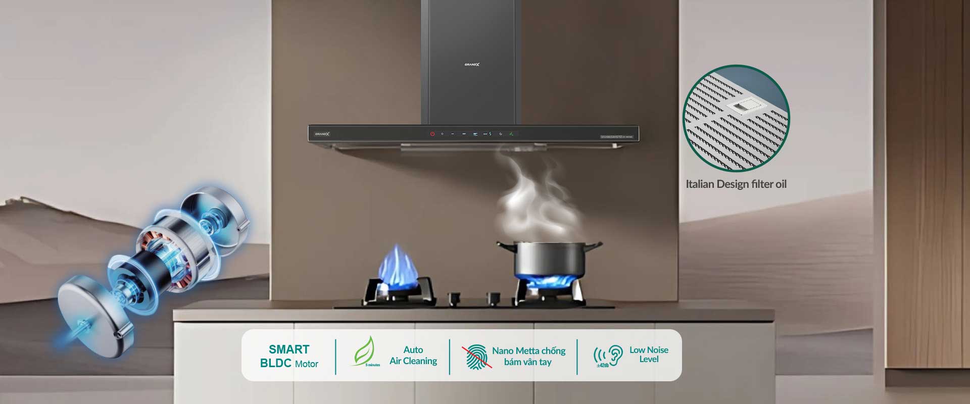 Máy hút mùi áp tường chữ T GrandX GX H90C69G