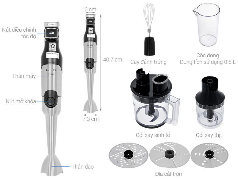 Máy xay cầm tay đa năng Philips HR2685/0 có bộ phụ kiện đi kèm