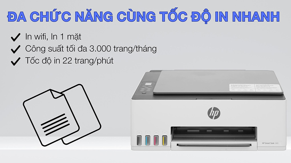 Máy in phun màu đa năng HP Smart Tank 580 (1F3Y2A)