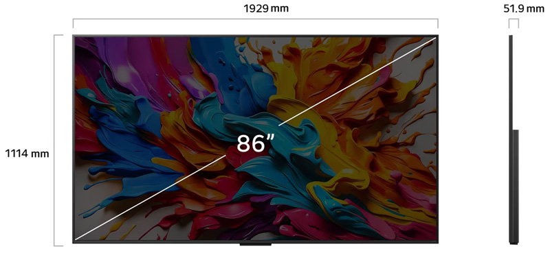 Kích thước Tivi LG AI MiniLed Evo QNED 4K 86 inch 86QNED9MASA