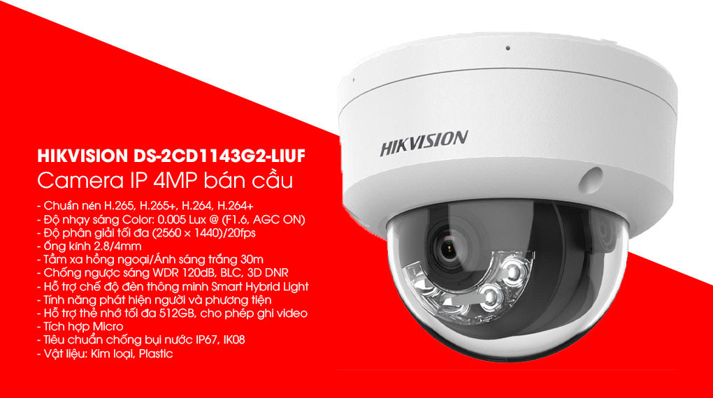 Camera IP 4MP bán cầu Hikvision DS-2CD1143G2-LIUF