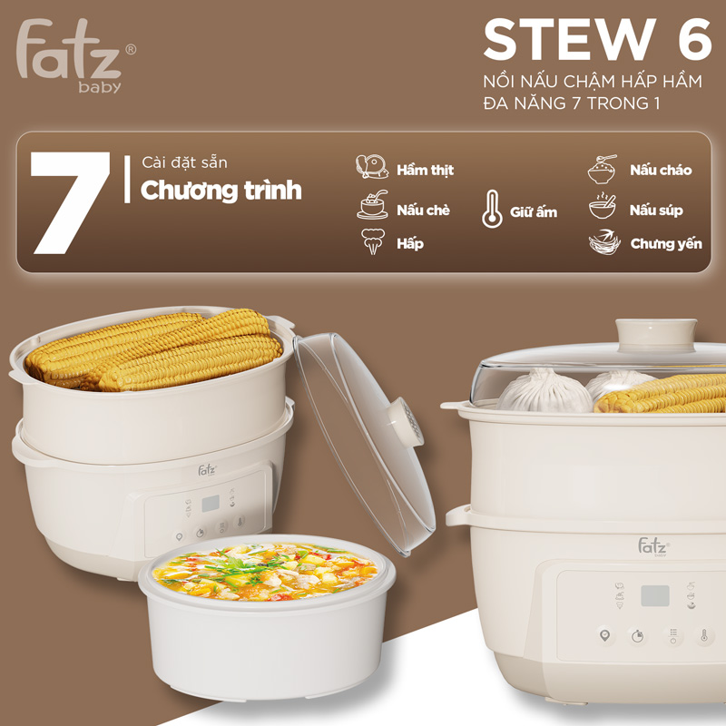 Nồi nấu chậm hấp hầm đa năng 7 trong 1 Fatzbaby Stew 6