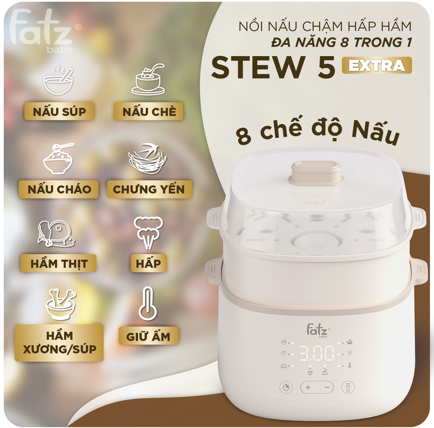 Nồi nấu chậm hấp hầm đa năng 8 trong 1 Stew 5 Extra