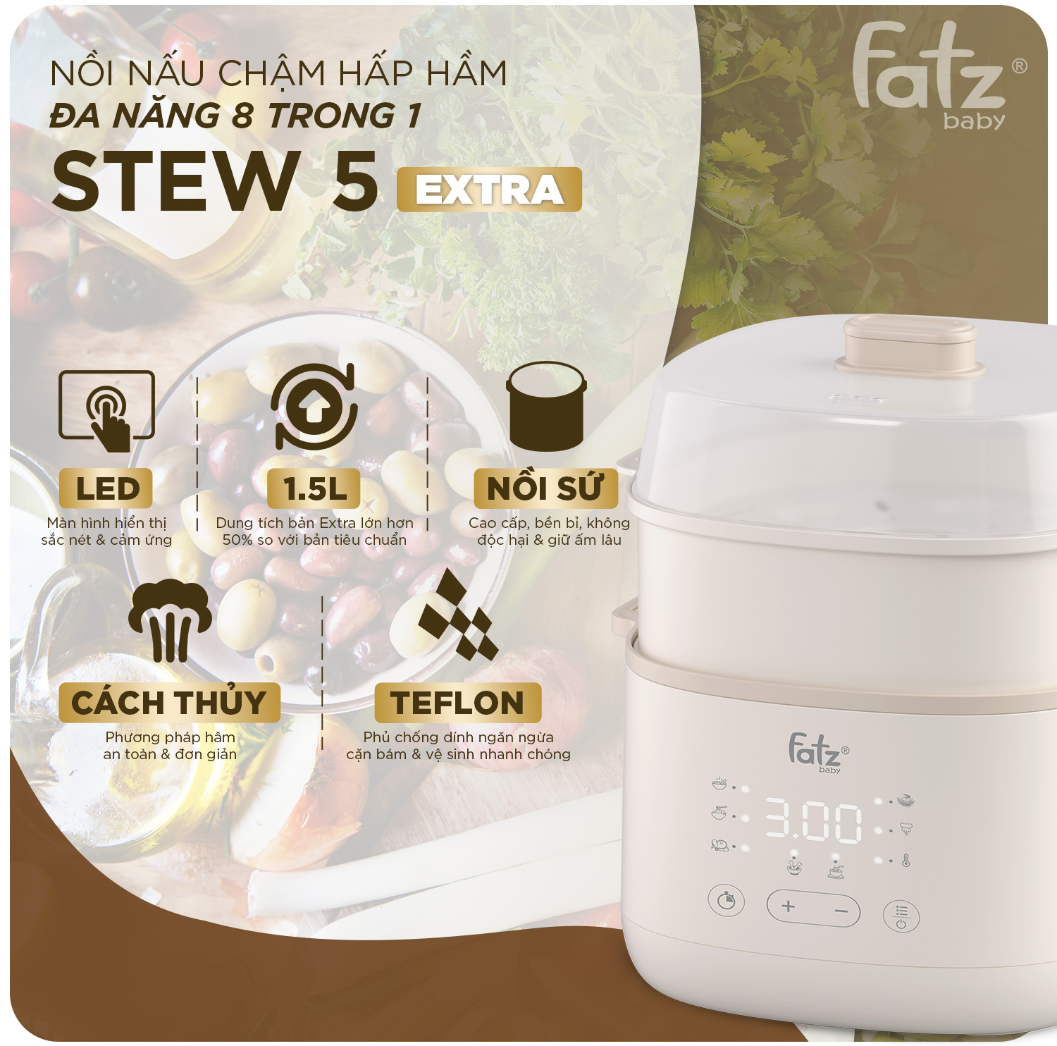 Nồi nấu chậm hấp hầm đa năng 8 trong 1 Stew 5 Extra – FB9115TL