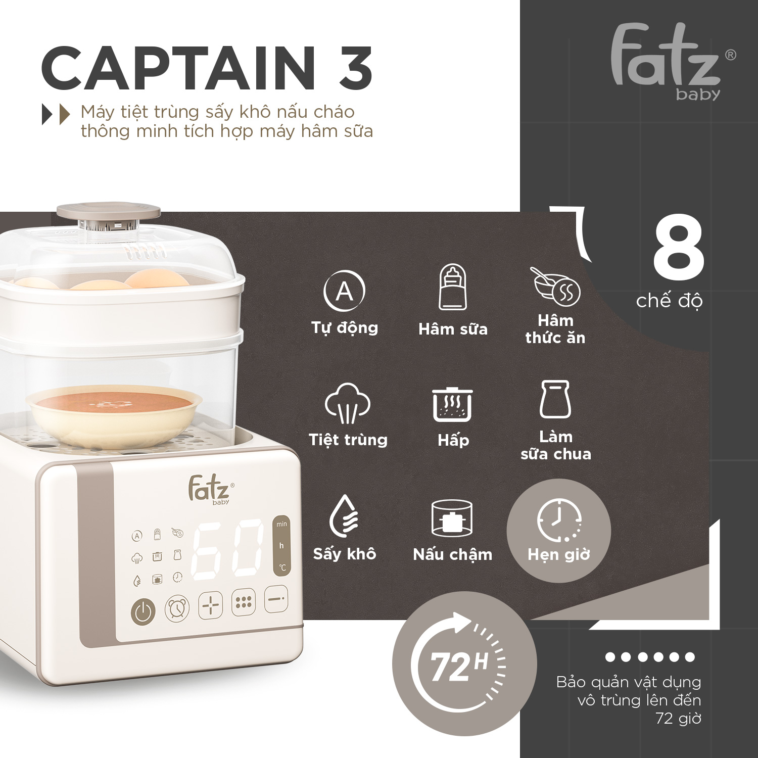 Máy tiệt trùng sấy khô nấu cháo thông minh Captain 3 - FB4326SL