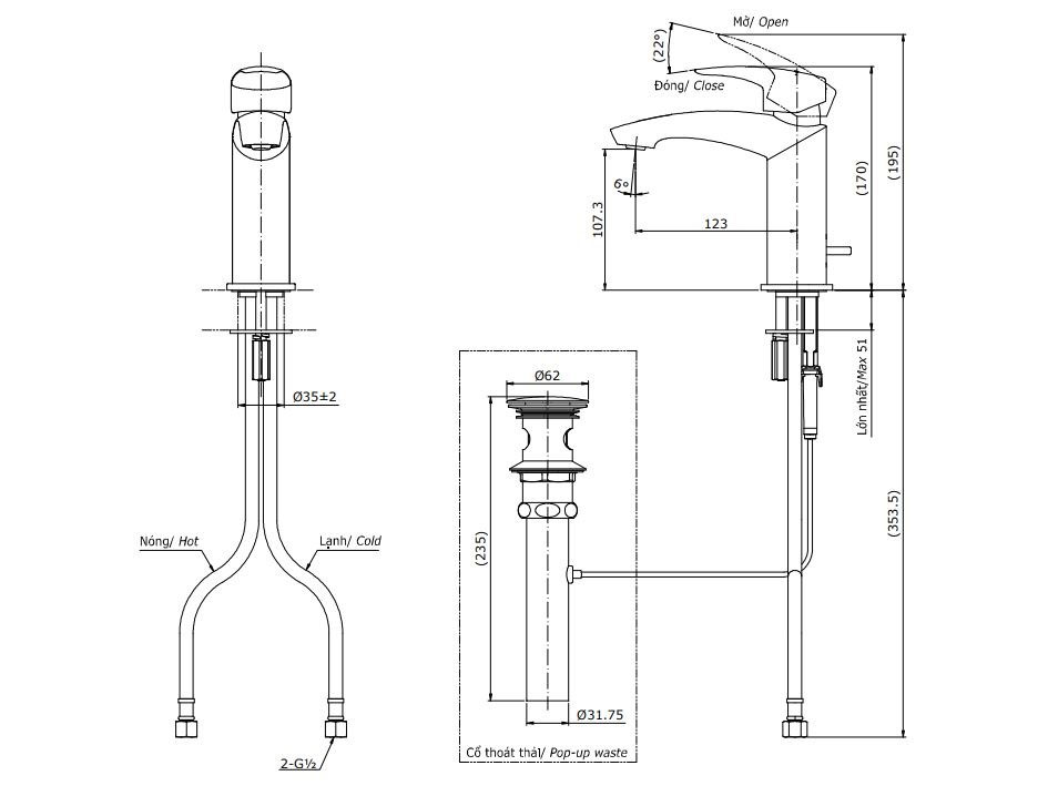Vòi Lavabo Toto TLG09301V nóng lạnh
