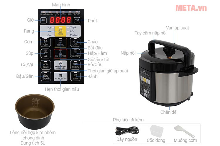 Cấu tạo nồi áp suất điện Philips HD2136