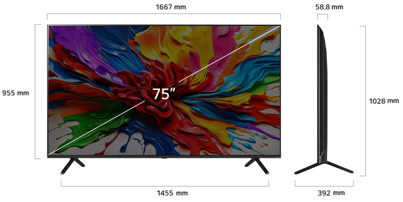Kích thước Smart Tivi AI evo LG QNED 4K 75 inch 75QNED92ASA