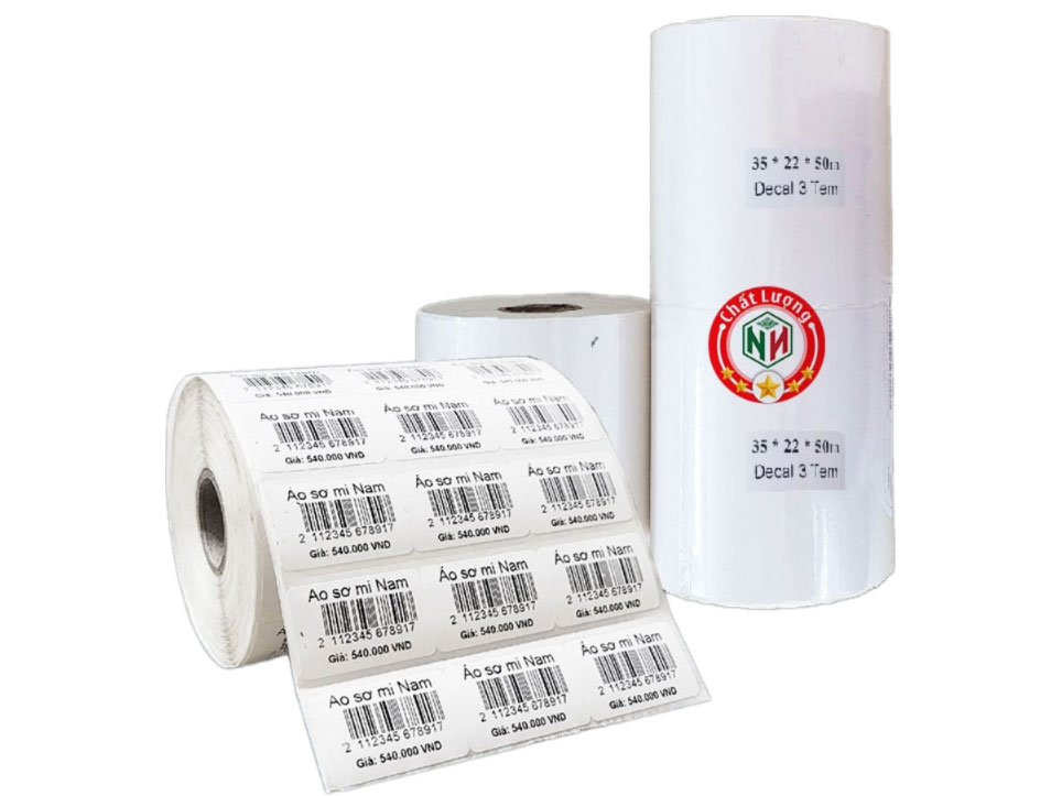 Decal thường 35mm x 22mm x 50m 3 tem/ngang (dùng cho máy TSC TTP-244 Pro)