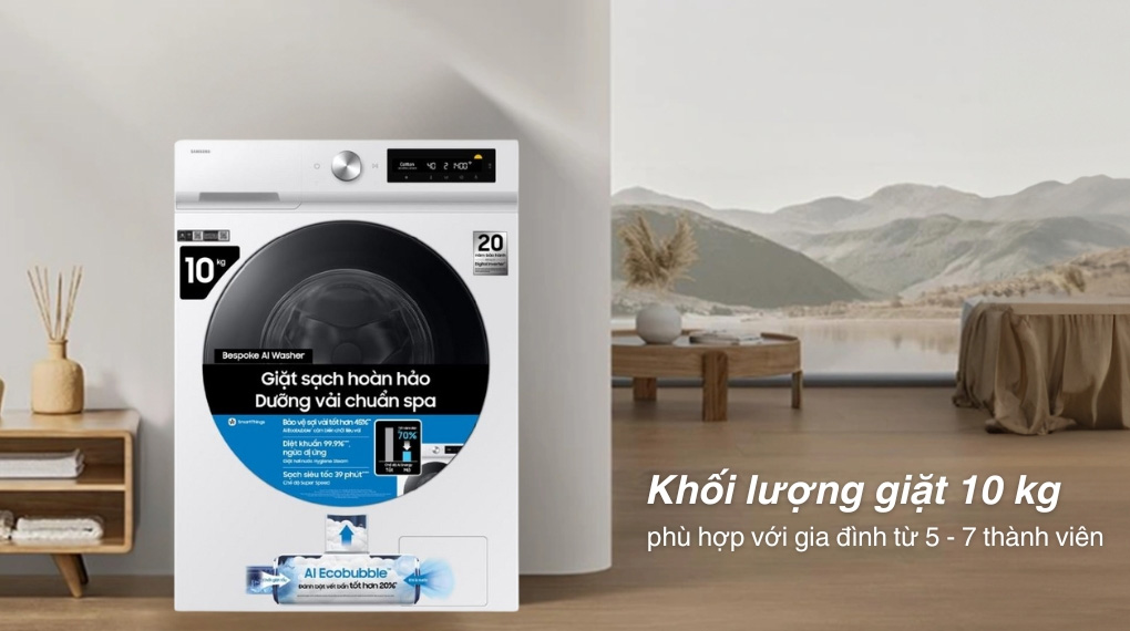 Máy giặt Samsung Bespoke AI EcoBubble Inverter 10 kg WW10DB7U34GWSV