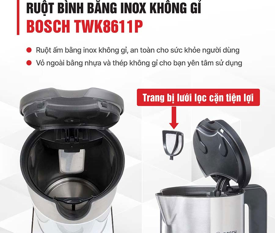 Bình đun nước siêu tốc inox