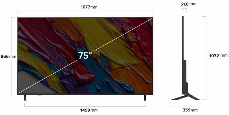 Kích thước Tivi LG QNED AI 4K 75 inch 75QNED82ASA