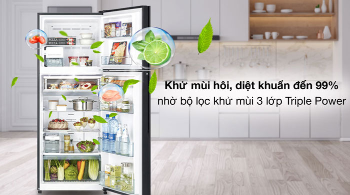 Tủ lạnh Hitachi Inverter 390 lít R-FVY510PGV0 (GMG) còn được trang bị bộ lọc 3 lớp Triple Power
