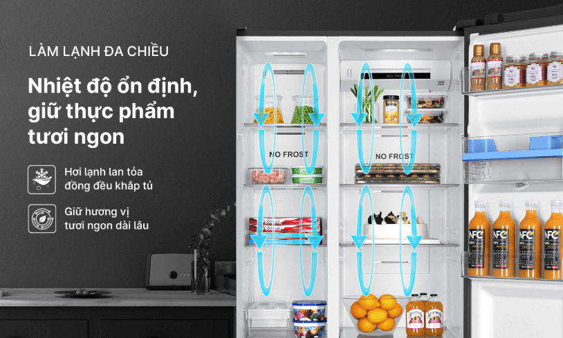 Tủ lạnh 2 cánh AQR-S612XA(CBC) của AQUA được áp dụng công nghệ làm lạnh đa chiều hiện đại.