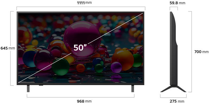 Kích thước Tivi LG AI 4K 55 inch 50UA8450PSA